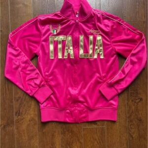 Vintage Trendy Y2K Hot Pink Italia Track Jacket Zip Up. Medium